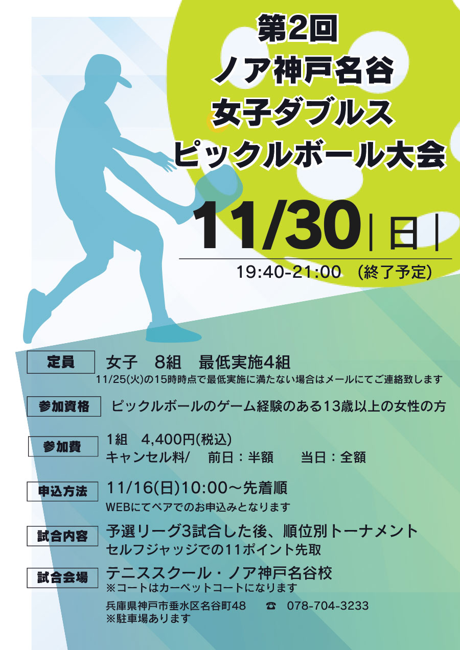 第2回 ノア神戸名谷 女子ダブルス ピックルボール大会