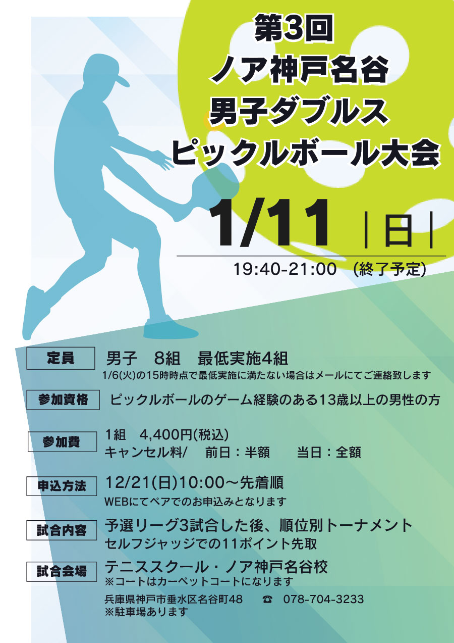 ノア神戸名谷　 男子ダブルス ピックルボール大会